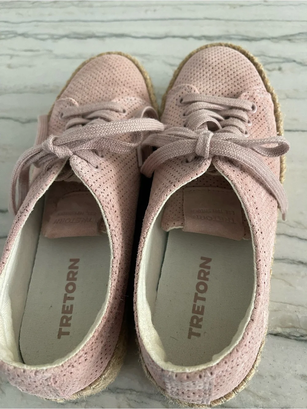 Tretorn Blush Pink Suede Espadrille Platform Sneakers